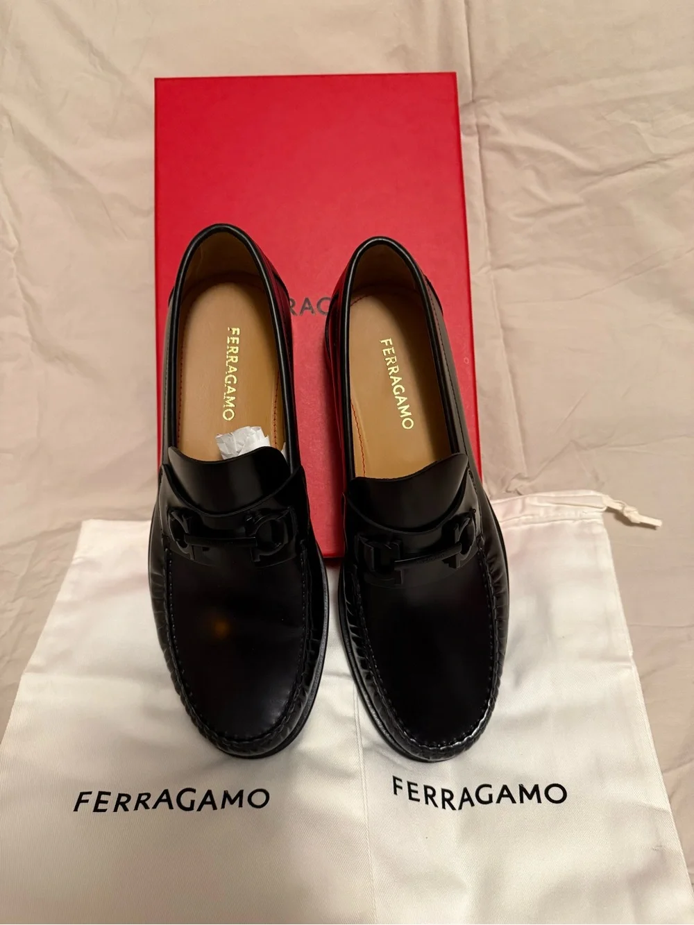 Salvatore Ferragamo Black Leather Bit Slip-On Shoes